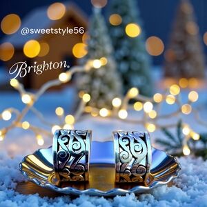 BRIGHTON "Diva" Half Hoop Vintage Silver Scroll Pushback Earrings SCANDI GIRL